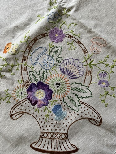 Vintage hand embroidered linen - embroidered,