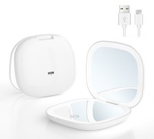 Rechargeable LED Travel USB Type-C Makeup Mirror 1x/10x Magnifying, Xmas UK