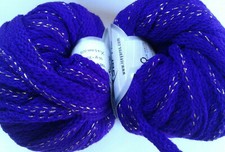 2x50g Decorative Frilly/Ruffle Tape Yarn, Violet/Gold Lurex, Knit/Crochet/Weave