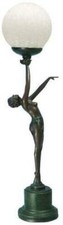 Art Deco Bronze Light Nude Naked Lady Table Lamp Crackle Glass Shade 67cm