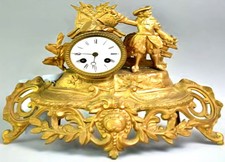 Antique French Dore Gilt Bronze Musketeer Mantel Clock Circa 1830-FREEdlvry