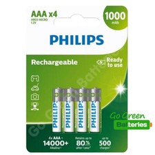 4 x Philips AAA 1000 mAh Rechargeable Batteries NiMH HR03 LR03 ACCU phone