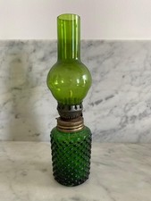 Vintage Green Glass Oil Lamp