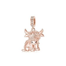 Rose Gold Scottish Highland Dangle Cow Charm For Bracelets S925 Sterling Silver