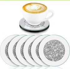 Set of 4 Pcs Crushed Diamond Crystal Mirrored Glass Coasters Table Organization