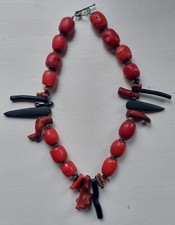 Berber Tribal 19th Century Antique Red & Black Coral Necklace Beautiful & Rare 