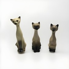 Vintage Mid Century Siamese Cat Figurines Set of 3 Ceramic Kitschy Retro Decor