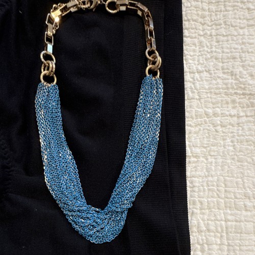Blue mesh chain necklace gold - chain,