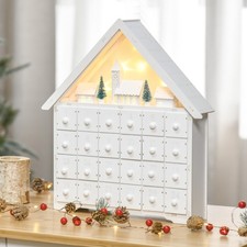 24-Drawer Wooden Christmas Advent Calendar, Wooden Light-Up Holiday Decoration