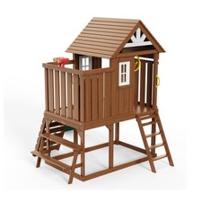 Outdoor Wooden Playhouse Kids Garden Game Cottage with Slide Ladder Window