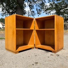 Vintage Oak Bedside Tables Pair Mid-Century Utility Military Side Lamp Ministry