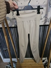 Seamless Ribbed Leggings S/M Nude Beige Stretchy Gym Yoga Pants