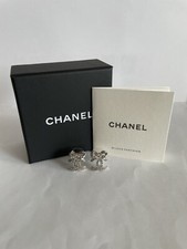 Chanel - 22B SILVER Metal Crystal CC Stud Bow Earrings - NEW Authentic Jewelery