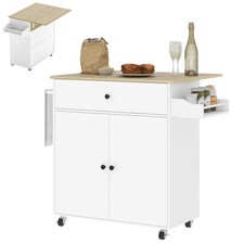 HOMCOM Kitchen Island with Drop Leaf, Rolling Kitchen Storage Trolley, White