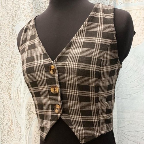Plaid button crop fitted - button,