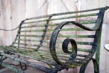 Antique Regency Period Painted Cast Strap Wrought Iron Garden Bench c.1810