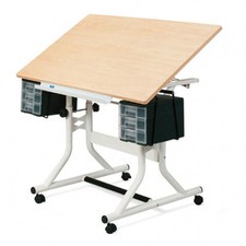 Craftmaster Drawing Board / Table - Floor Standing (White Base / Woodgrain Top)