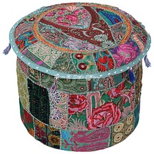 Indian green patchwork ottoman - indian,