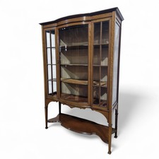 Antique Victorian display cabinet - Large mahogany bow front glazed side unit