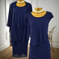 Chesca Size 20 Beaded Navy Midi Dress and Shawl Mother of the Bride Cruise Party