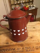 Vintage Brown Enamel Coffee Pot – Hearts Design – Retro! –