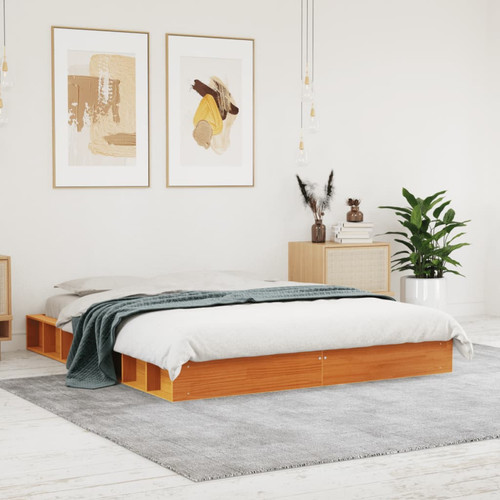 Bed frame brown solid pinewood - bed,