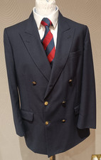 Aquascutum Navy Blue Double Breasted Blazer 100% Pure New Wool Gold Buttons 40"L
