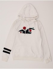 HOLLISTER Womens Graphic Hoodie Jumper UK 14 Medium White Cotton VC07