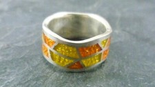 Ring Band Ring Inlay Multicoloured 925 Sterling Silver Ring Size 52