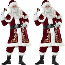 Men's Deluxe Santa Suit 8 Piece Christmas Adult Santa Claus Costume Wine Red XL