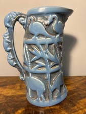 English Polychromed Pottery Ewer with Elephant Handle: Marked 'Burleigh Ware'
