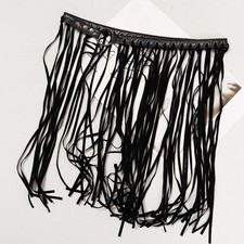 Womens Faux Leather Velvet Tassel Belt Black Lady's Waistband Gothic for Dress