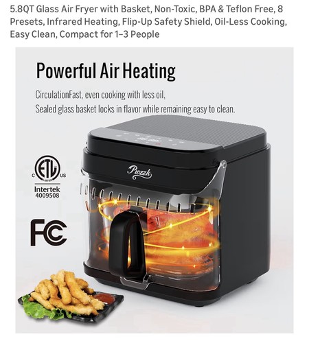 8qt glass air fryer - 5.8qt, infrared