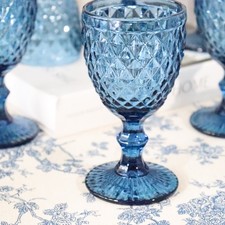 Vintage Coloured Wine Glasses Goblet Set – Embossed  Hobnail  Retro Barware