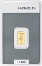 Gold Bar Heraeus 1 Gram 999.9 Gold / AU Original Blistered