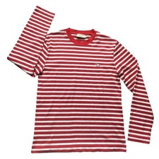 NWOT Maison Kitsune Shirt Mens Small Red Stripe Logo Portugal Long Sleeve Tee