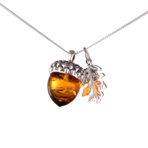 Sterling silver acorn amber - silver,