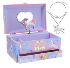 Girls Musical Jewellery Box with Rotating Unicorn, Bracelet and Necklace Inc