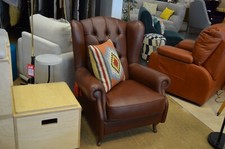 Designer Arm Chair Classic Wing Back Brown Leather Chesterfield Fireside Chair 