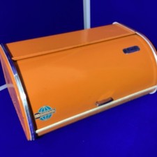 Vintage Roll Top Metal Bread Bin Volcanic Orange France Rossignol panific