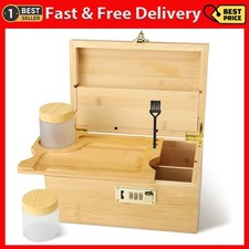 Bamboo Storage Stash Box with Combination Lock - Smell Proof Weed Tray Set, Rol