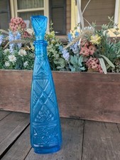 Vintage MCM Italian Vimax Blue Etched Triangle Shaped Decanter