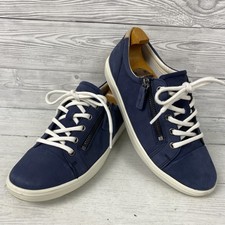 Ecco Blue Nubuck Leather Lace Up Flat Shoes With Zip Detail Size 5-5.5 PT