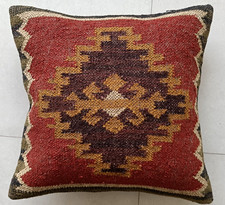 Jute Cushion Cover Throw Indian Vintage Handmade Kilim Pillows Case 18x18"