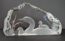 Beautiful Mallard Duck & Ducklings Heavy Crystal Paperweight Unsigned