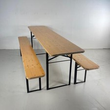 VINTAGE INDUSTRIAL GERMAN BEER TABLE BENCH SET GARDEN FURNITURE ORIGINAL VARNISH