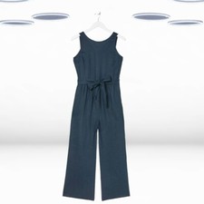 Ex Fat Face Women's Sleeveless Linen Belted Jumpsuit in Blue