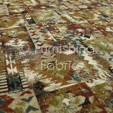 Fire Treated New Kilim Patchwork Pattern Multi Red Blue Green Upholstery Fabric