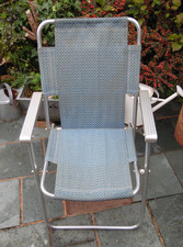 Vintage Retro Blue Folding Deck Chair Garden Beach Caravan Camping 1970s #03