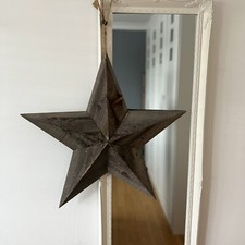Grey washed Natural Wooden Rustic Barn Star 59cm With Natural Jute String
